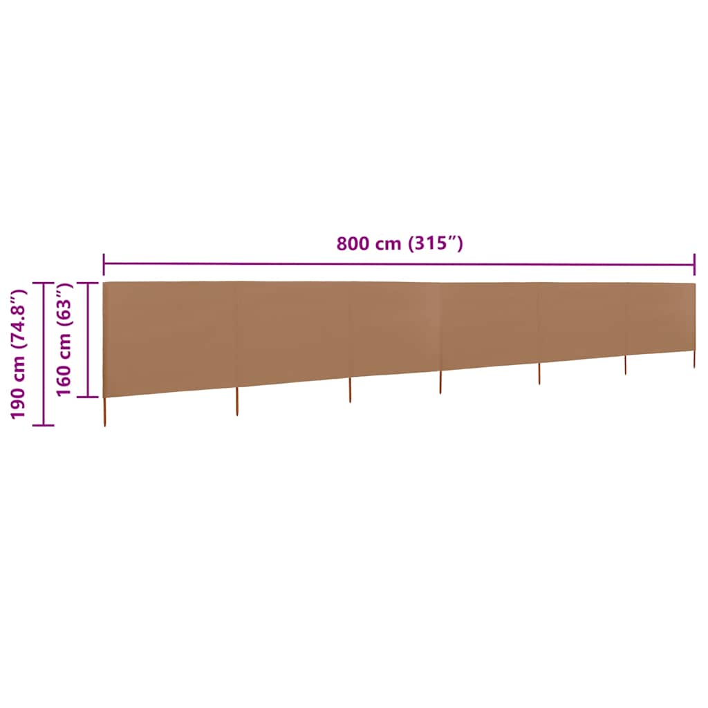 6-teiliges Windschutzgewebe 800 x 160 cm Taupe
