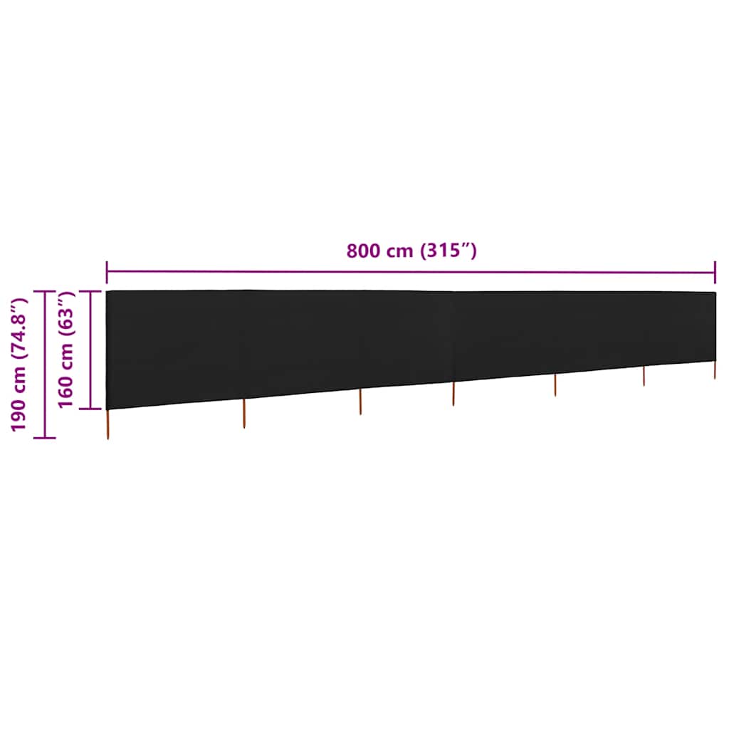 6-teiliges Windschutzgewebe 800 x 160 cm Schwarz