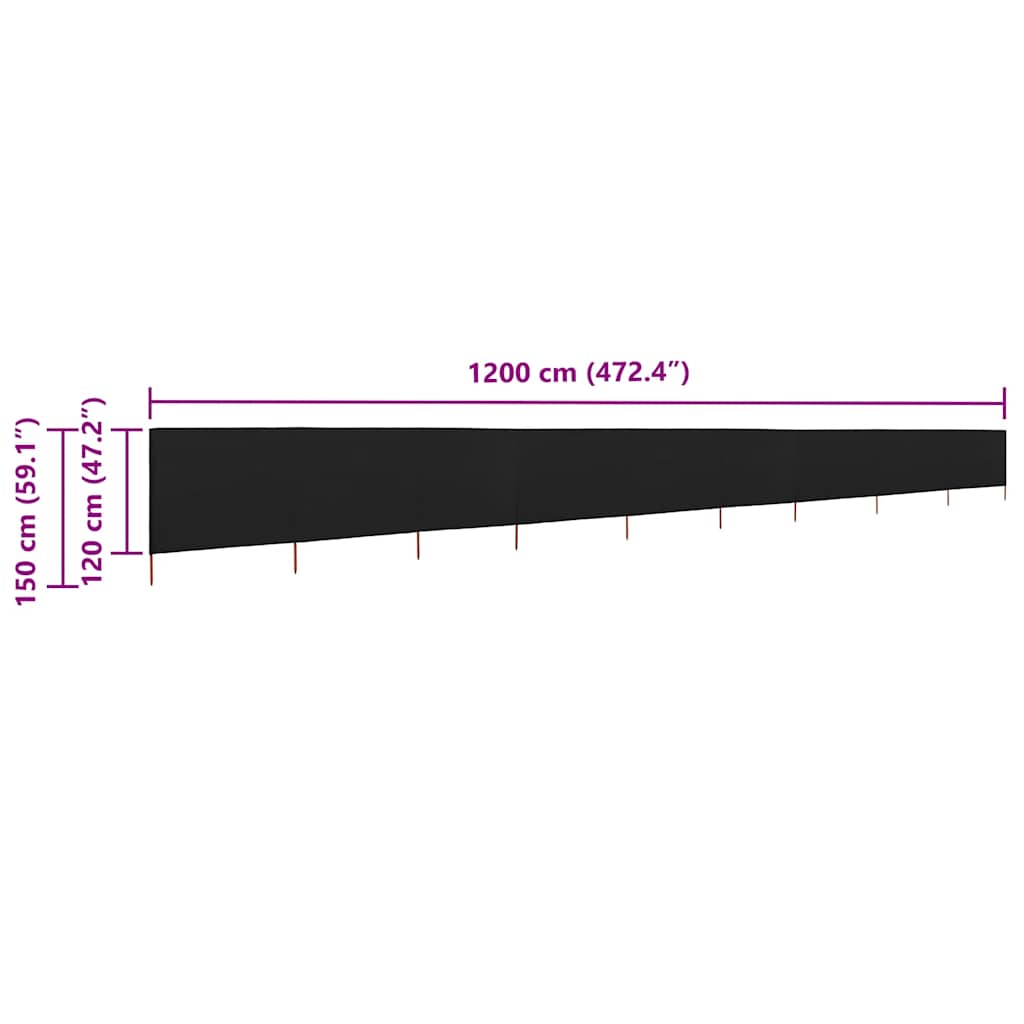 9-teiliges Windschutzgewebe 1200 x 120 cm Schwarz