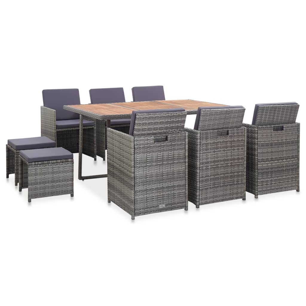 11-tlg. Garten-Essgruppe Poly Rattan Akazienholz Anthrazit