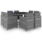 9-tlg. Garten-Essgruppe mit Auflagen Poly Rattan Anthrazit