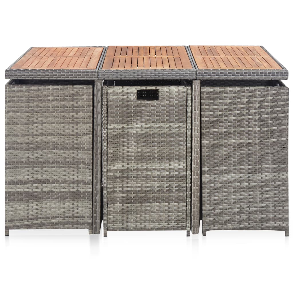 11-tlg. Garten-Essgruppe mit Auflagen Poly Rattan Grau