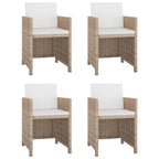 5-tlg. Garten-Essgruppe mit Auflagen Poly Rattan Beige
