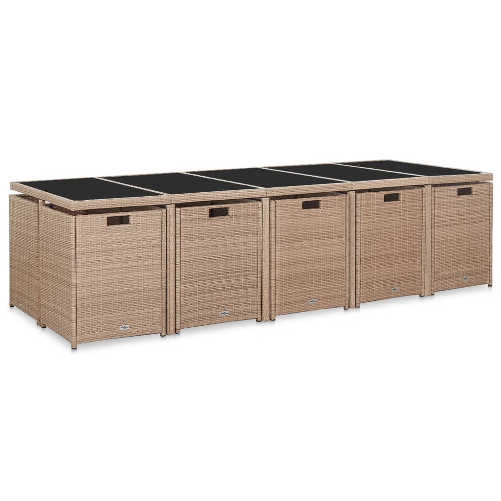 15-tlg. Garten-Essgruppe mit Auflagen Poly Rattan Beige
