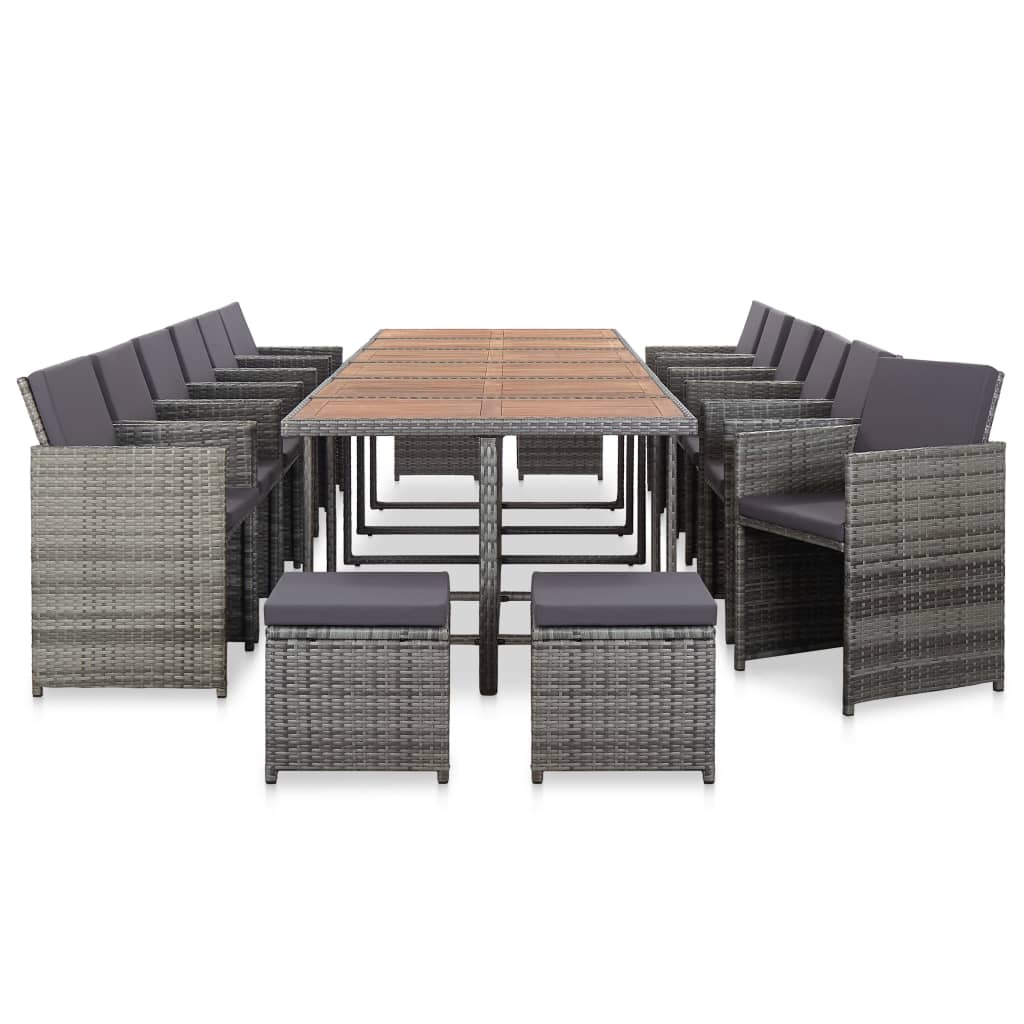 17-tlg. Garten-Essgruppe mit Auflagen Poly Rattan Grau