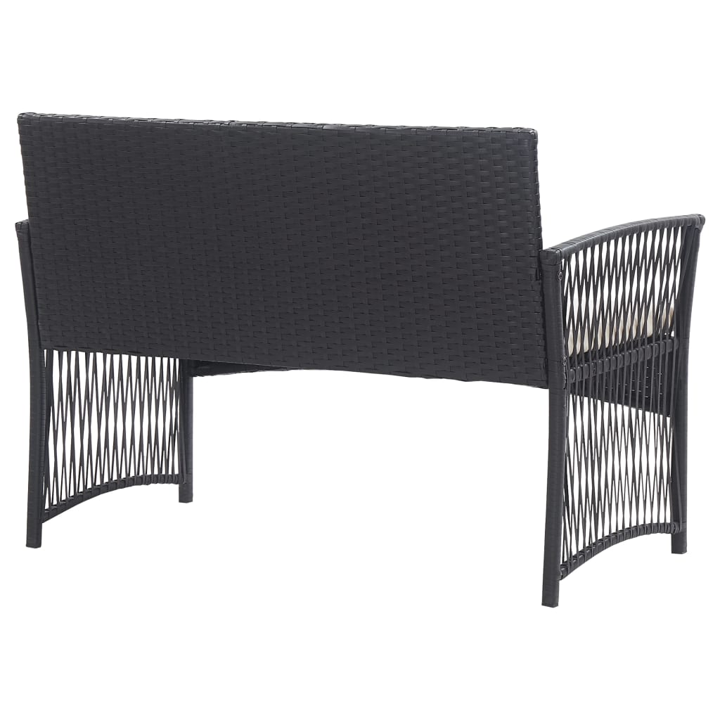4-tlg. Garten-Lounge-Set mit Auflage Poly Rattan Schwarz