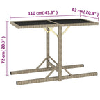 Gartentisch Beige 110×53×72 cm Glas und Poly Rattan