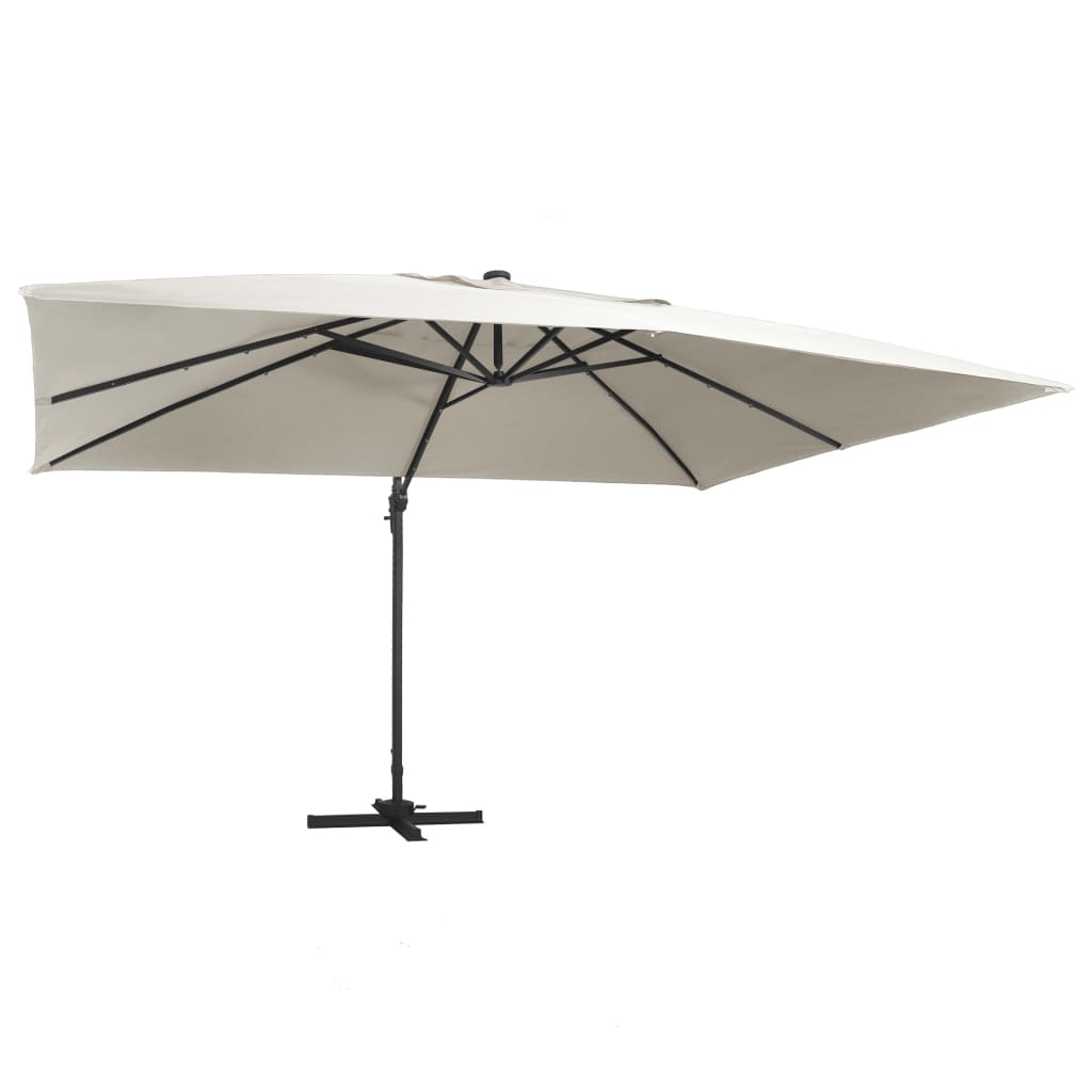 Ampelschirm mit LED-Beleuchtung Alu-Mast 400x300 cm Sandweiß