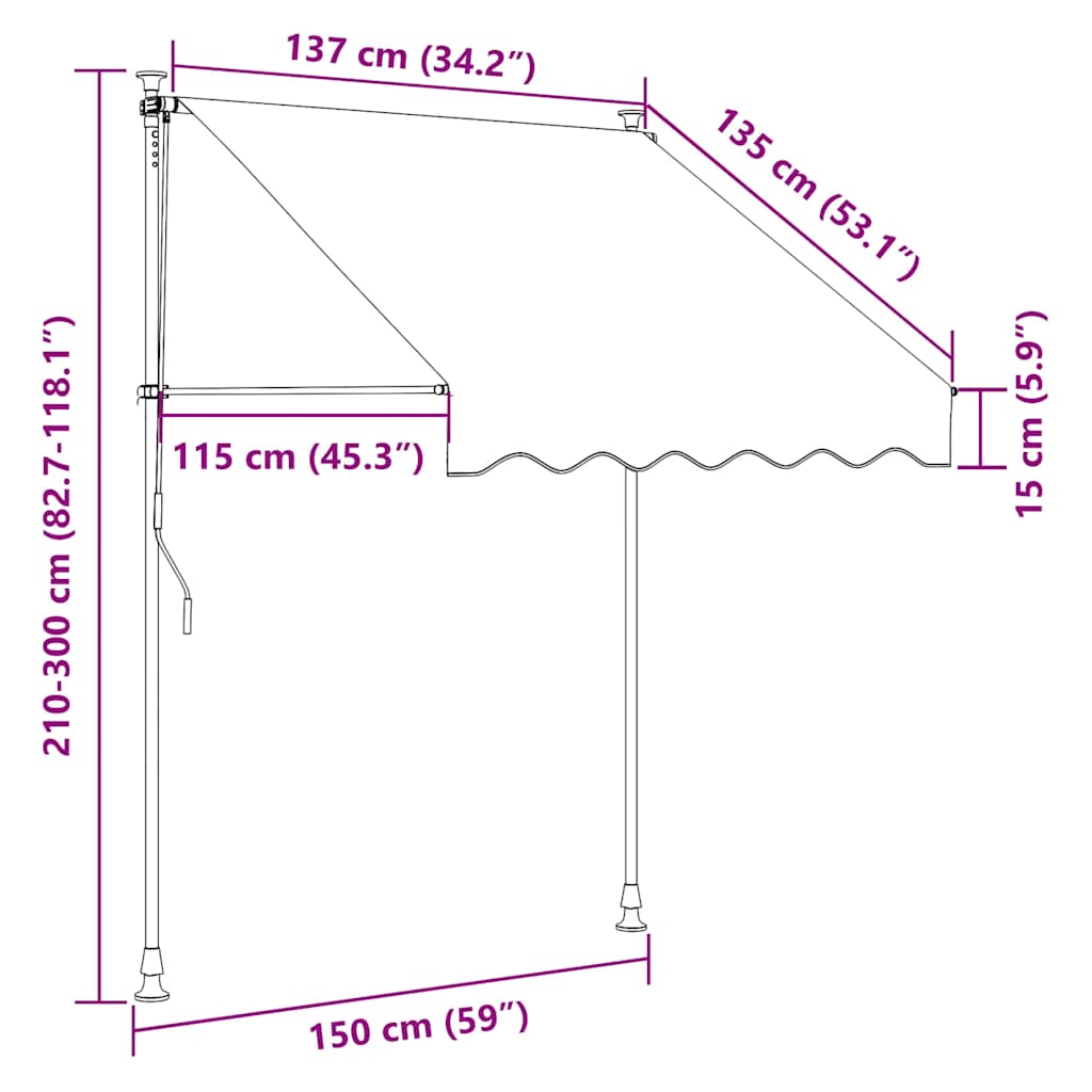 Einziehbare Markise Handbetrieben mit LED 150 cm Gelb und Blau