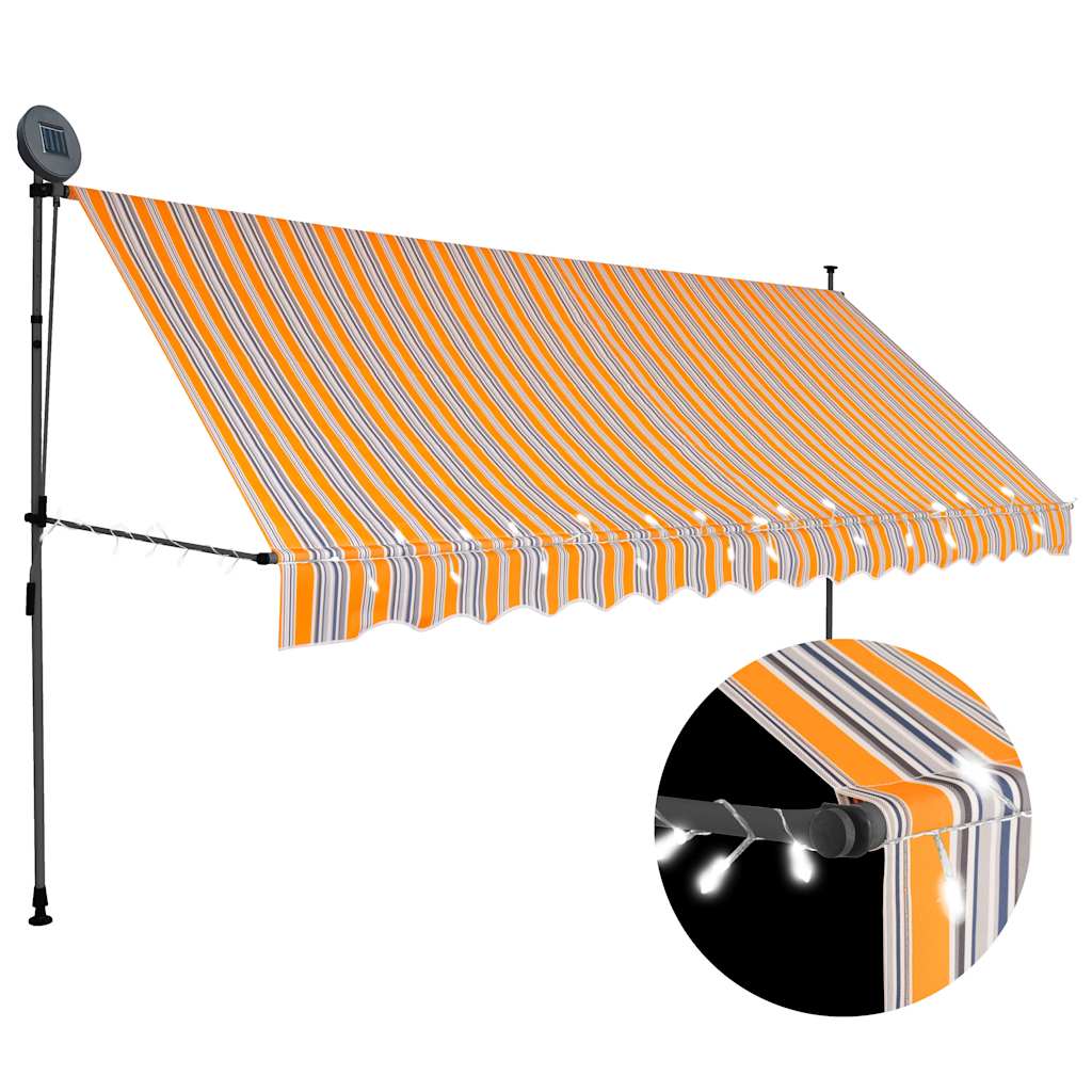 Einziehbare Markise Handbetrieben mit LED 350 cm Gelb und Blau
