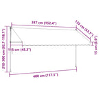 Einziehbare Markise Handbetrieben mit LED 400 cm Creme