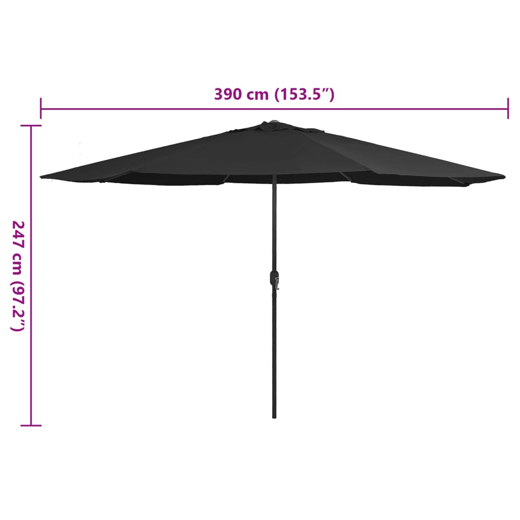 Sonnenschirm mit Metall-Mast 390 cm Schwarz