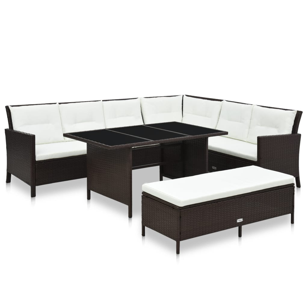 3-tlg. Garten-Lounge-Set mit Auflagen Poly Rattan Braun
