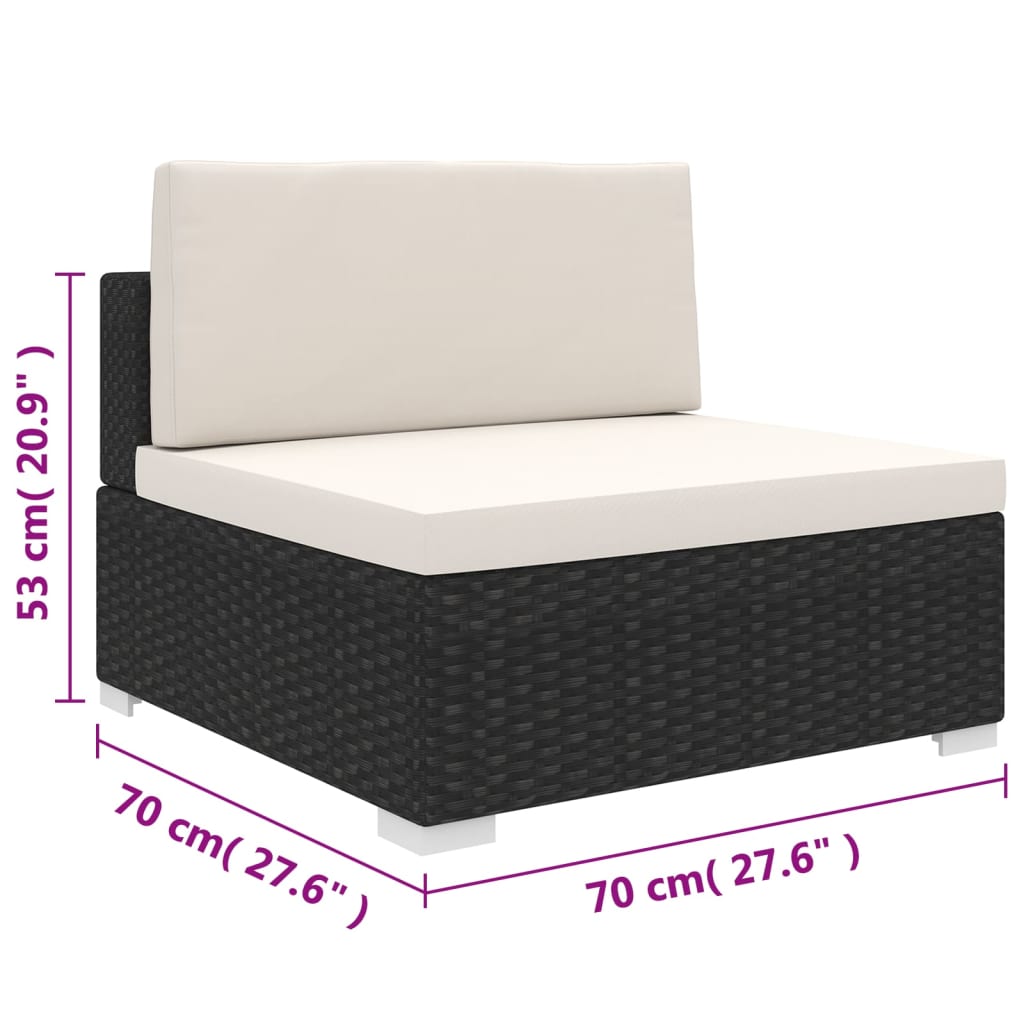 Mittelsofa mit Kissen Modular Poly Rattan Schwarz