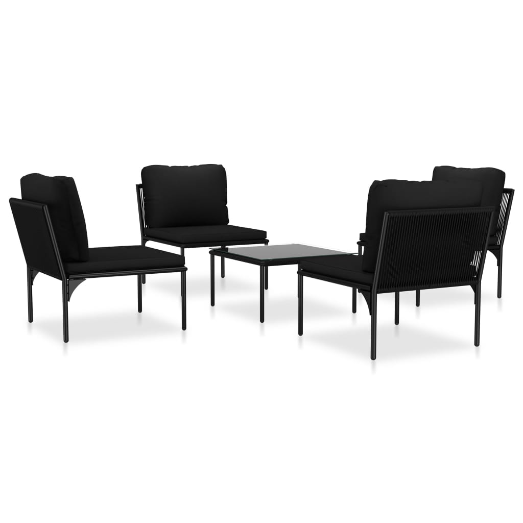 5-tlg. Garten-Lounge-Set mit Auflagen Schwarz PVC