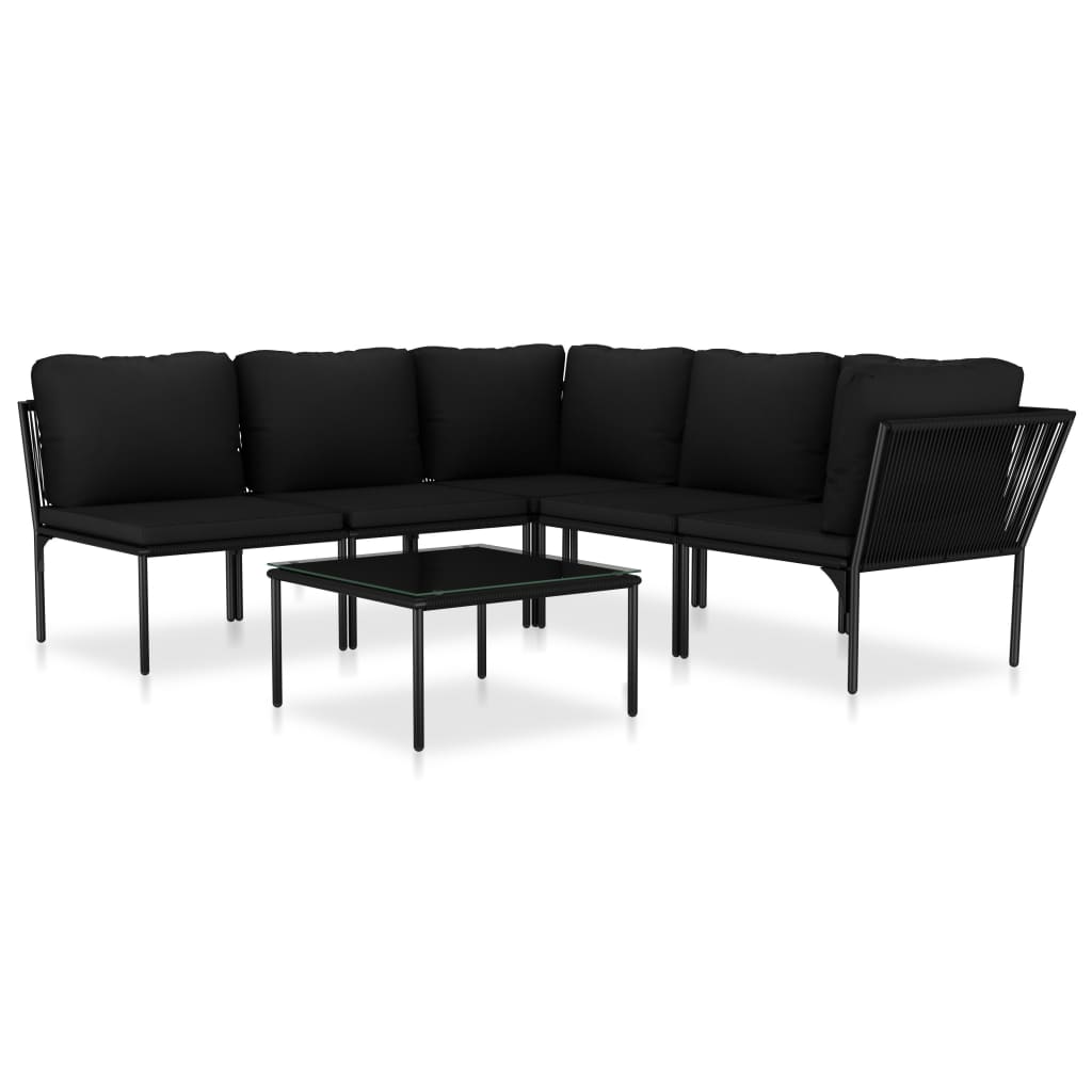 6-tlg. Garten-Lounge-Set mit Auflagen Schwarz PVC