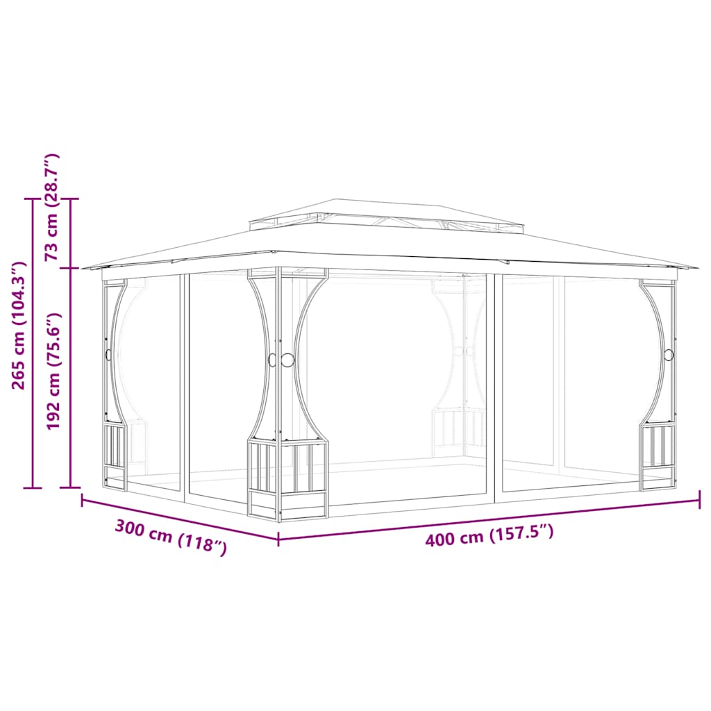 Pavillon mit Netz 300x400x265 cm Anthrazit