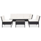 6-tlg. Garten-Lounge-Set mit Auflagen Poly Rattan Schwarz