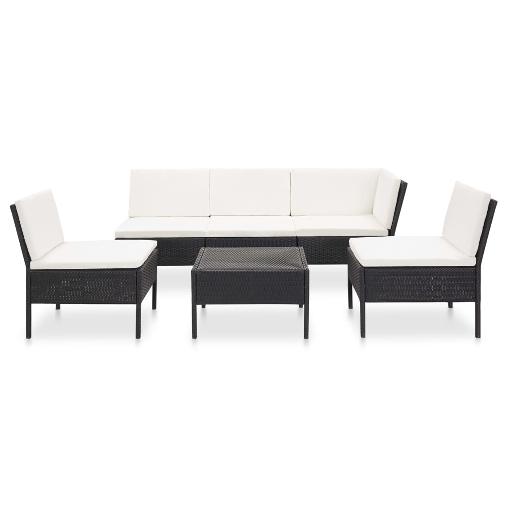 6-tlg. Garten-Lounge-Set mit Auflagen Poly Rattan Schwarz