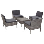 5-tlg. Garten-Sofagarnitur mit Auflagen Poly Rattan Grau