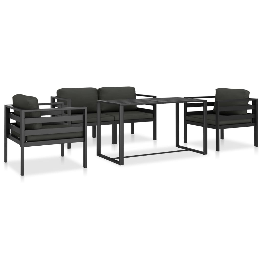 5-tlg. Garten-Sofagarnitur mit Kissen Aluminium Anthrazit