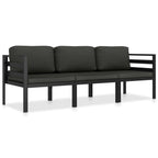 3-tlg. Garten-Lounge-Set mit Kissen Aluminium Anthrazit