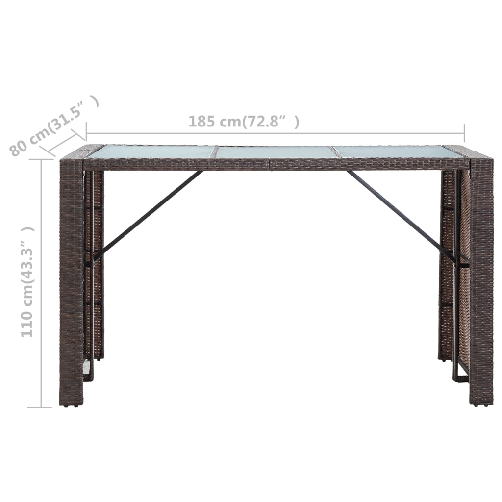 7-tlg. Gartenbar-Set mit Auflagen Poly Rattan Braun