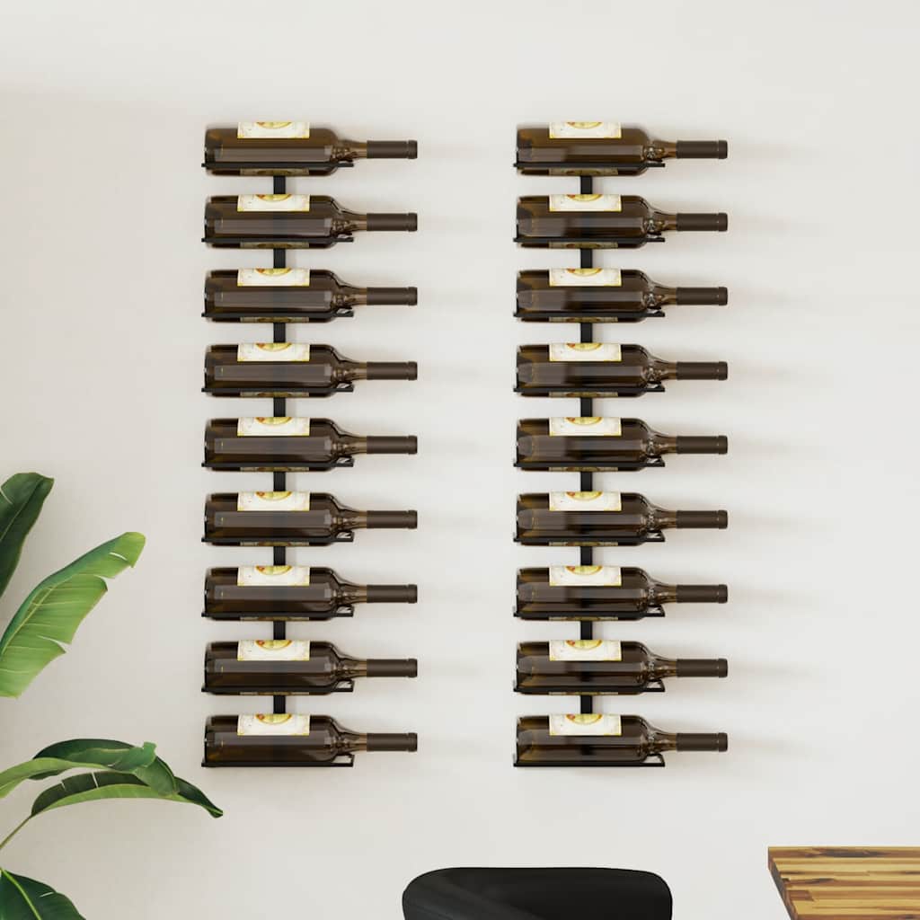 Wand-Weinregale für 18 Flaschen 2 Stk. Schwarz Eisen