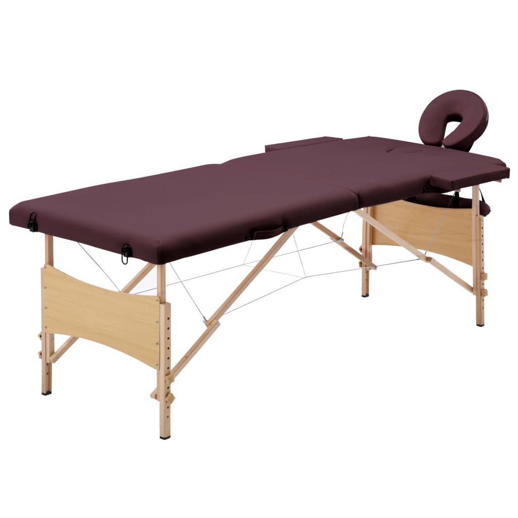 Massageliege Klappbar 2-Zonen mit Holzgestell Bordeaux-Lila