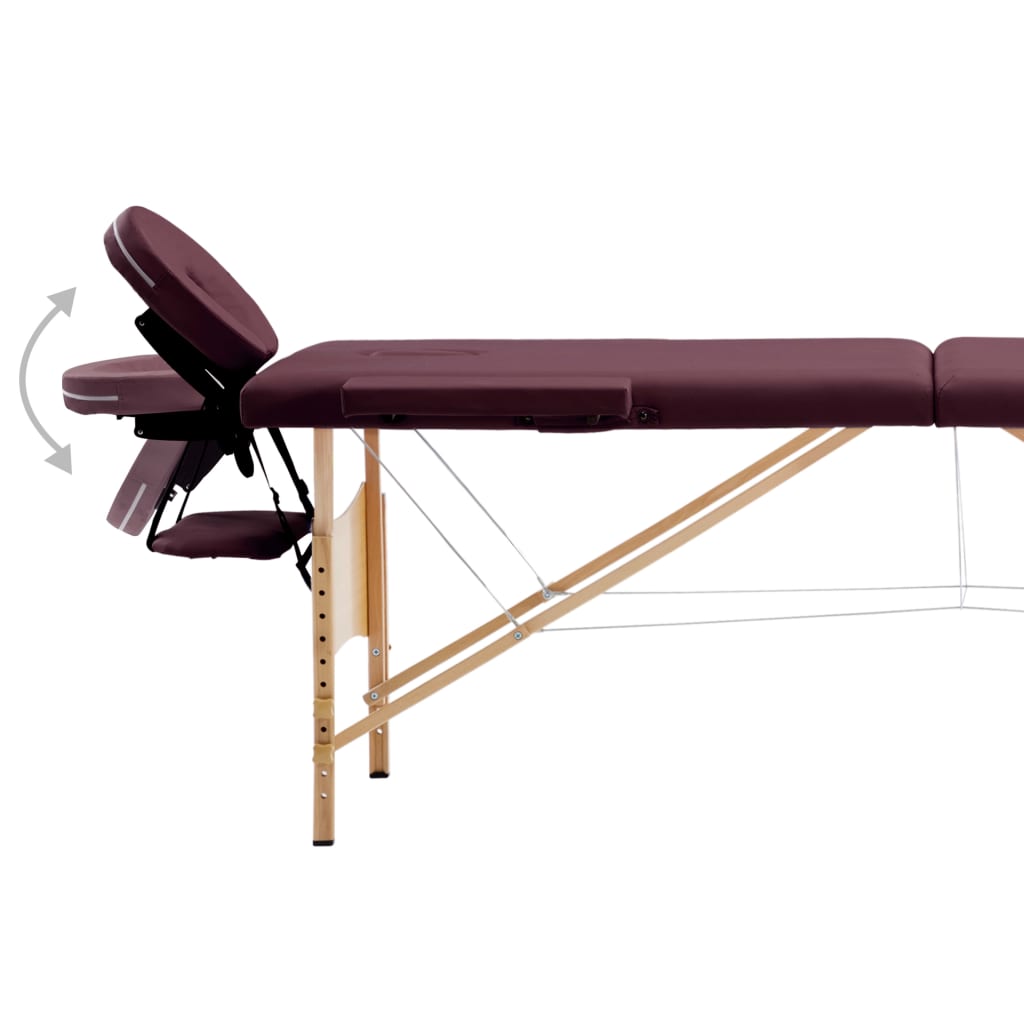 Massageliege Klappbar 2-Zonen mit Holzgestell Bordeaux-Lila