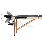 Massageliege Klappbar 2-Zonen mit Holzgestell Schwarz und Beige