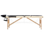 Massageliege Klappbar 3-Zonen mit Holzgestell Schwarz und Beige