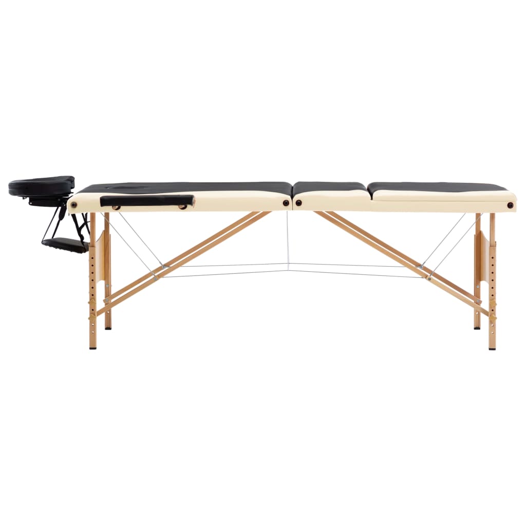 Massageliege Klappbar 3-Zonen mit Holzgestell Schwarz und Beige
