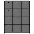 Würfel-Regal mit Boxen 12 Fächer Schwarz 103x30x141 cm Stoff