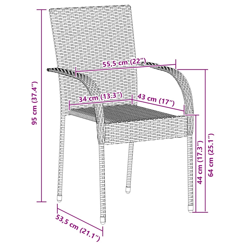 Stapelbare Gartenstühle 4 Stk. Poly Rattan Schwarz
