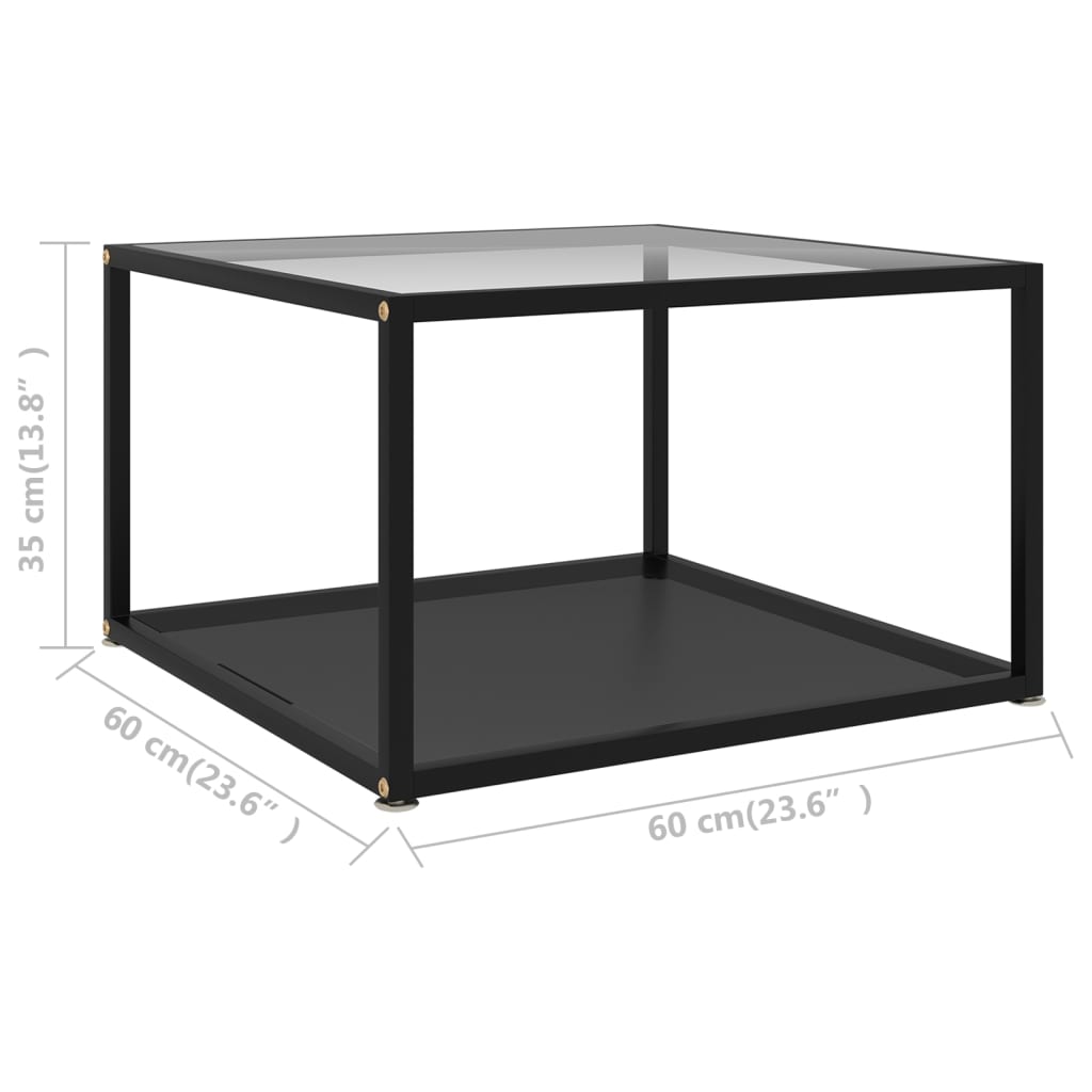 Couchtisch Transparent und Schwarz 60x60x35 cm Hartglas
