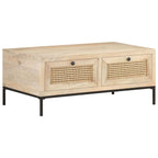 Couchtisch 90x50x37 cm Mango Massivholz und Rohrgeflecht