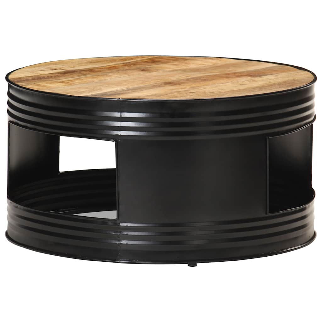 Couchtisch Schwarz 68x68x36 cm Raues Mango-Massivholz