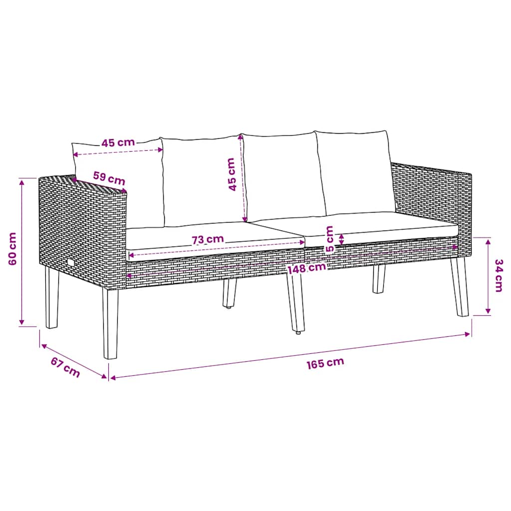2-Sitzer-Gartensofa mit Auflagen Poly Rattan Schwarz