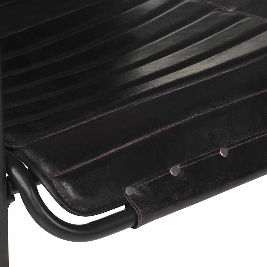 Relaxsessel mit Fußhocker Schwarz Echtleder