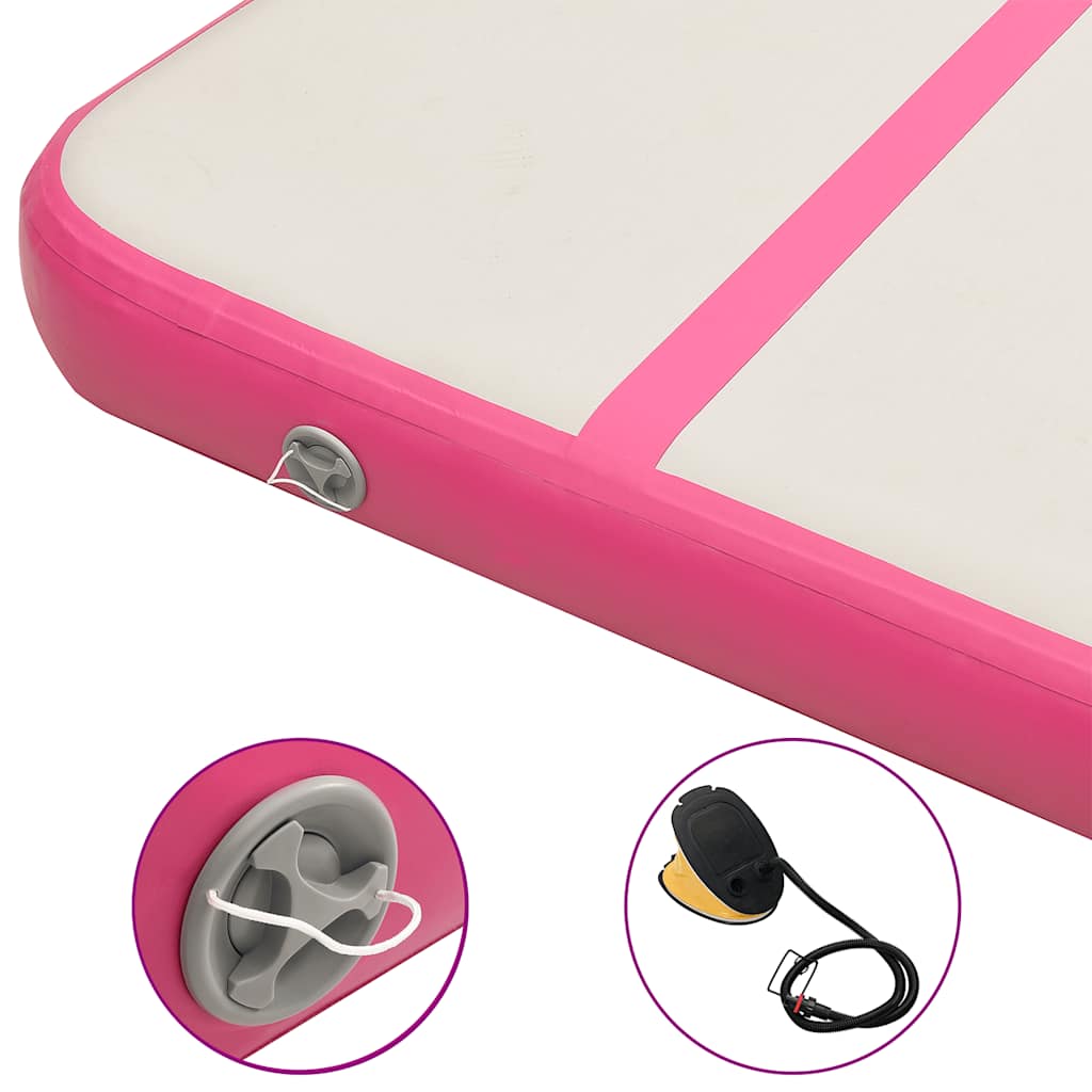 Aufblasbare Gymnastikmatte mit Pumpe 400x100x20 cm PVC Rosa