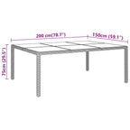 Gartentisch mit Glasplatte Braun 200x150x75 cm Rattan