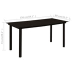 Garten-Esstisch Schwarz 150x80x74 cm Stahl und Glas