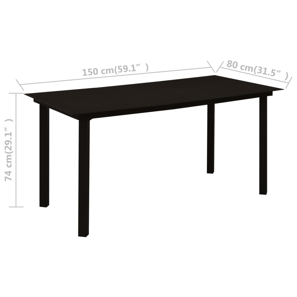Garten-Esstisch Schwarz 150x80x74 cm Stahl und Glas