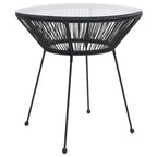 Garten-Esstisch Schwarz Ø70x74 cm Rattan und Glas