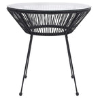 Garten-Esstisch Schwarz Ø70x74 cm Rattan und Glas