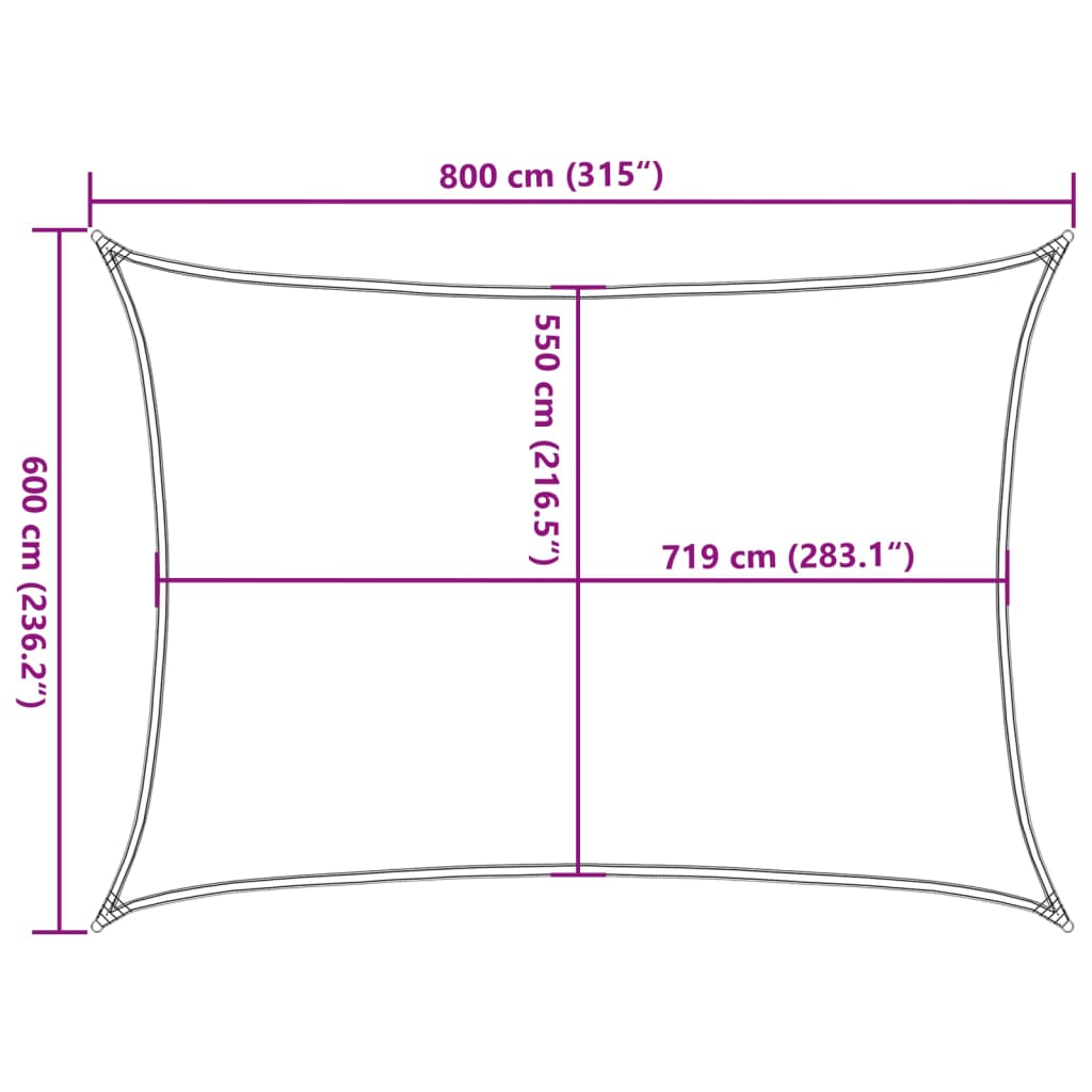 Sonnensegel 160 g/m² Anthrazit 6x8 m HDPE
