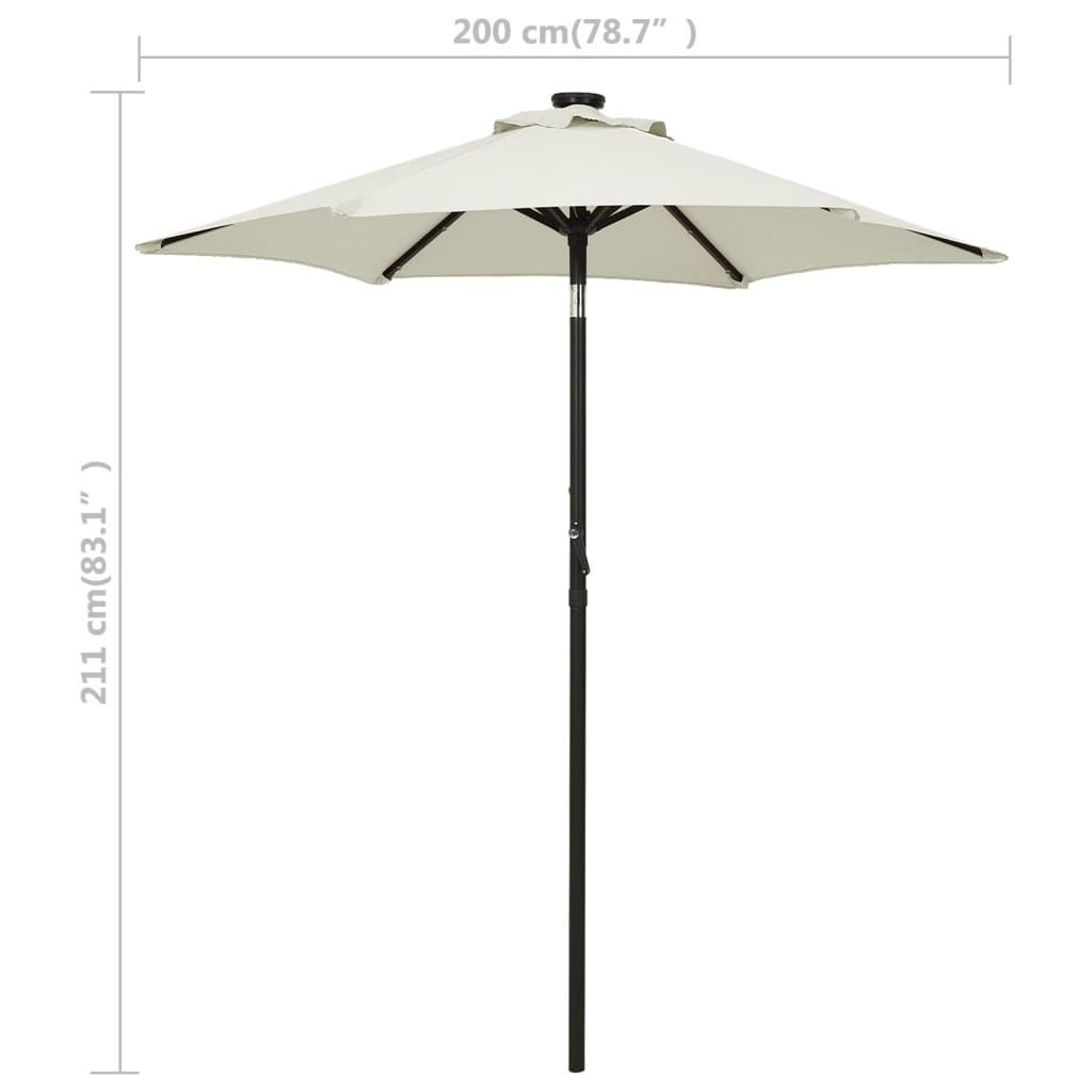 Sonnenschirm mit LED-Beleuchtung Sandweiß 200x211 cm Alu