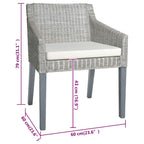Esszimmerstühle mit Kissen 2 Stk. Grau Natur Rattan