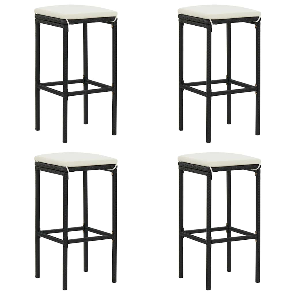 Barhocker mit Kissen 4 Stk. Schwarz Poly Rattan